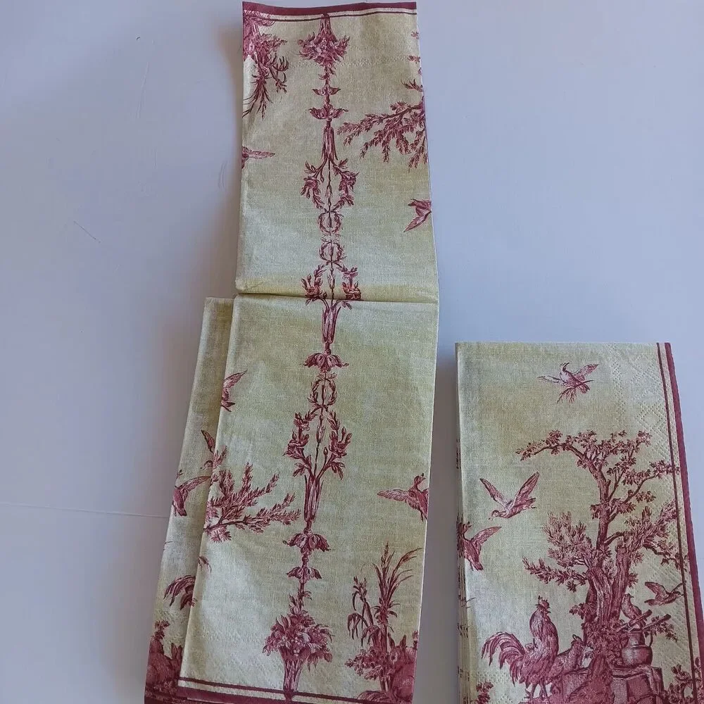 Farmhouse Napkin Metal Holder w/Toile Napkins Imprinted Rooster Primitive